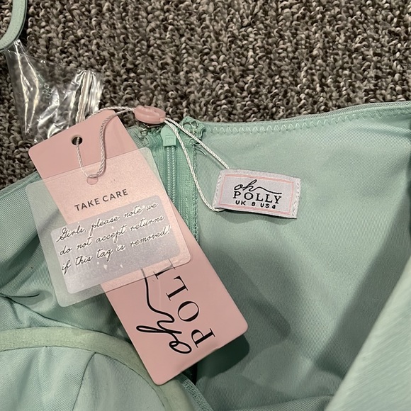 NWT Oh Polly St. Germain Embellished Long Sleeve Mini Dress in Aqua - Picture 2 of 7